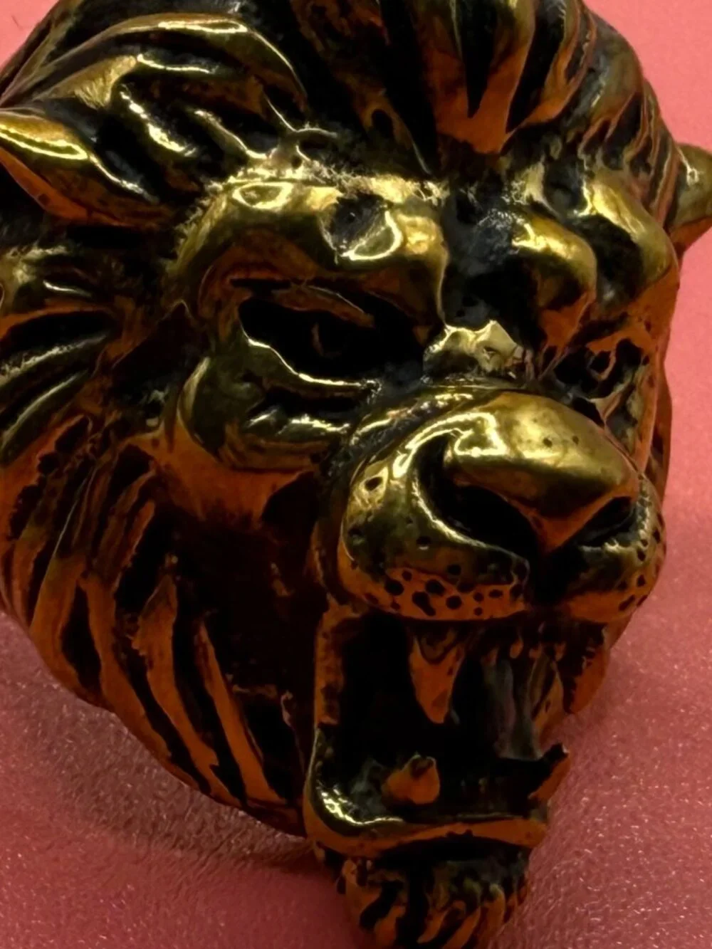 Huge Vintage Artist Made Solid Bronze Lion Head Ring